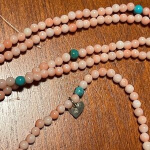 Jay King Mine Finds Angel Skin Coral  Beaded Necklace with Turquoise Accents